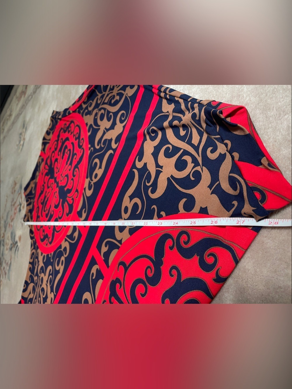 🇨🇦 Asymmetrical Women's Draped Print Blouse in Navy, Red & Beige - One Size - Picture 10 of 11
